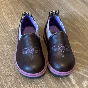 Western Chief Brown Slip-On Boots with Purple Trim